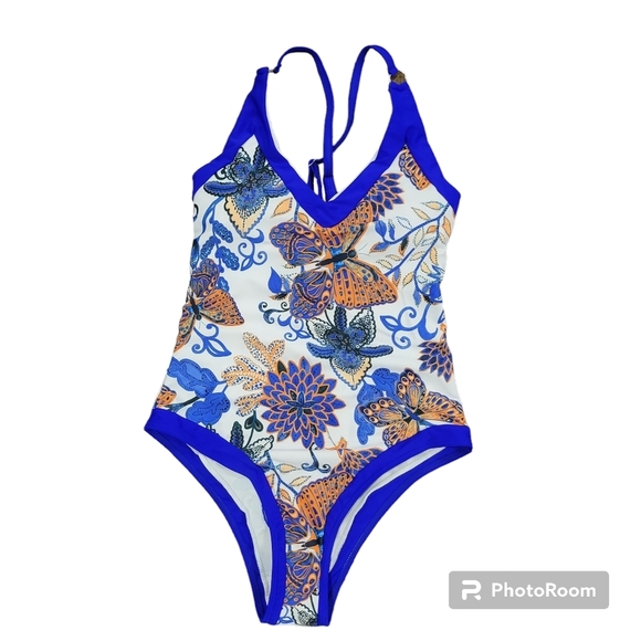 FRCHAL Women's V Neck One Piece Swimsuit Floral Bathing Suit Size S - Picture 3 of 11